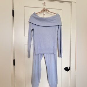 Light Blue Off-Shoulder Sweater and Pants Set Antonio Melani Cashmere